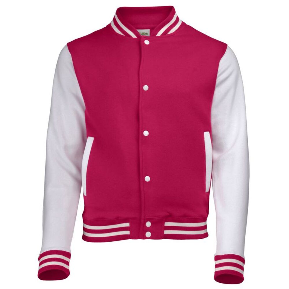 Awdis Kids Unisex Varsity Jacket / Schoolwear / Hot Pink/White